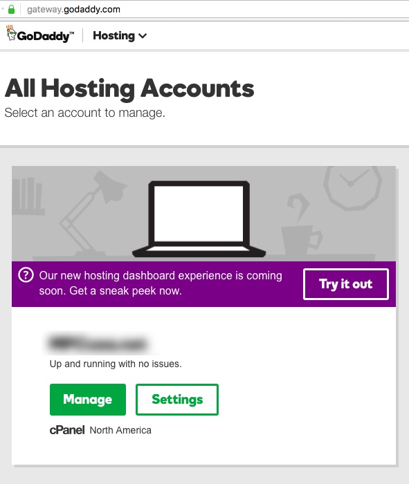 GoDaddy - New Hosting Experience - 'Try it out' button